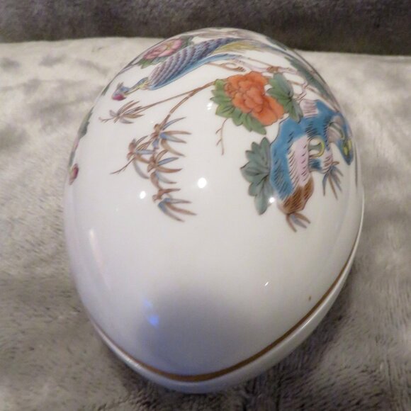 Wedgwood Kutani Crane Small Egg Shape Lidded China Trinket Dish Made in England - Picture 13 of 16